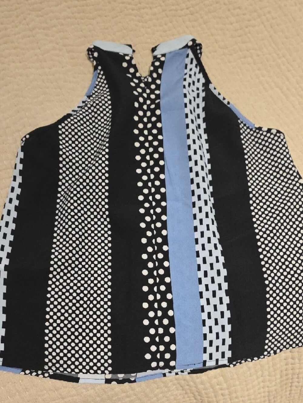 Women’s Blue and Black Polka Dot Halter Tank Top - Picture 2 of 5